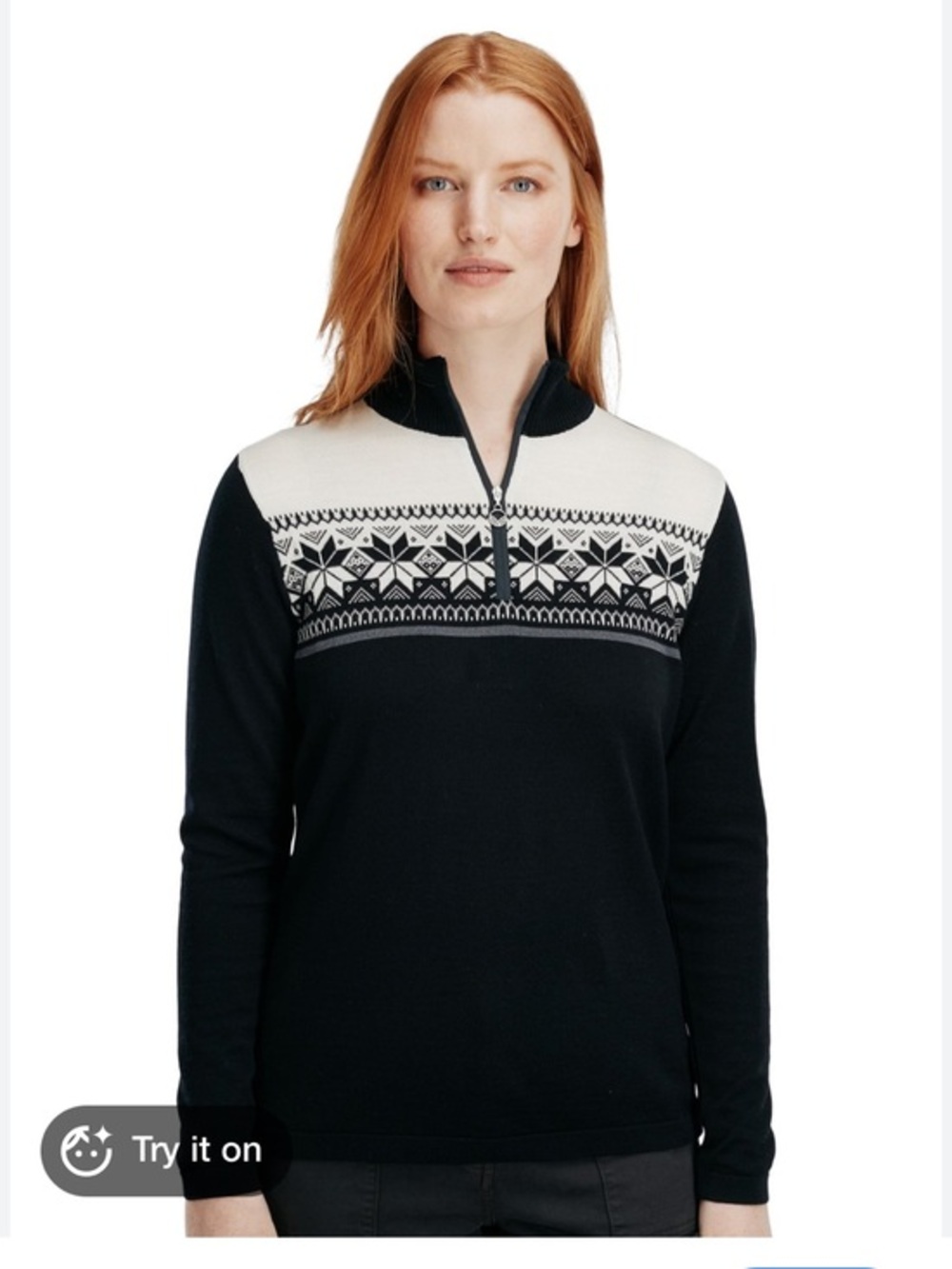 Meister Merino Wool Nordic Sweater Quarter Zip Black White Medium